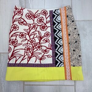 Leifnotes Anthropologie Mixed Media Embroidered Beaded Mini Skirt Multi Color